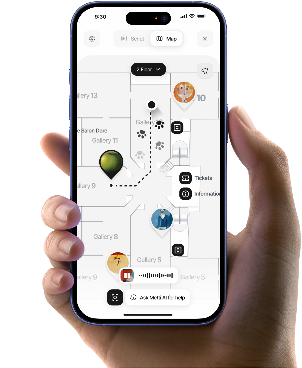 Hand holding phone with artwork recognition screen